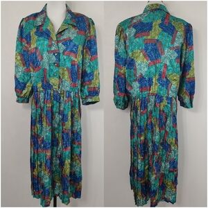 Vintage 80s Breli Originals Women's Multicolored Geometric Plus Size Midi Dress